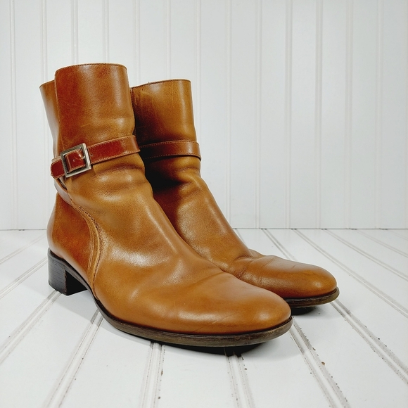 Talbots Narrow  Brown Leather Zip Up Buckle Accent Ankle Booties i923 - Picture 4 of 14